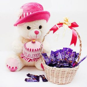 Teddy bear with chocolate basket